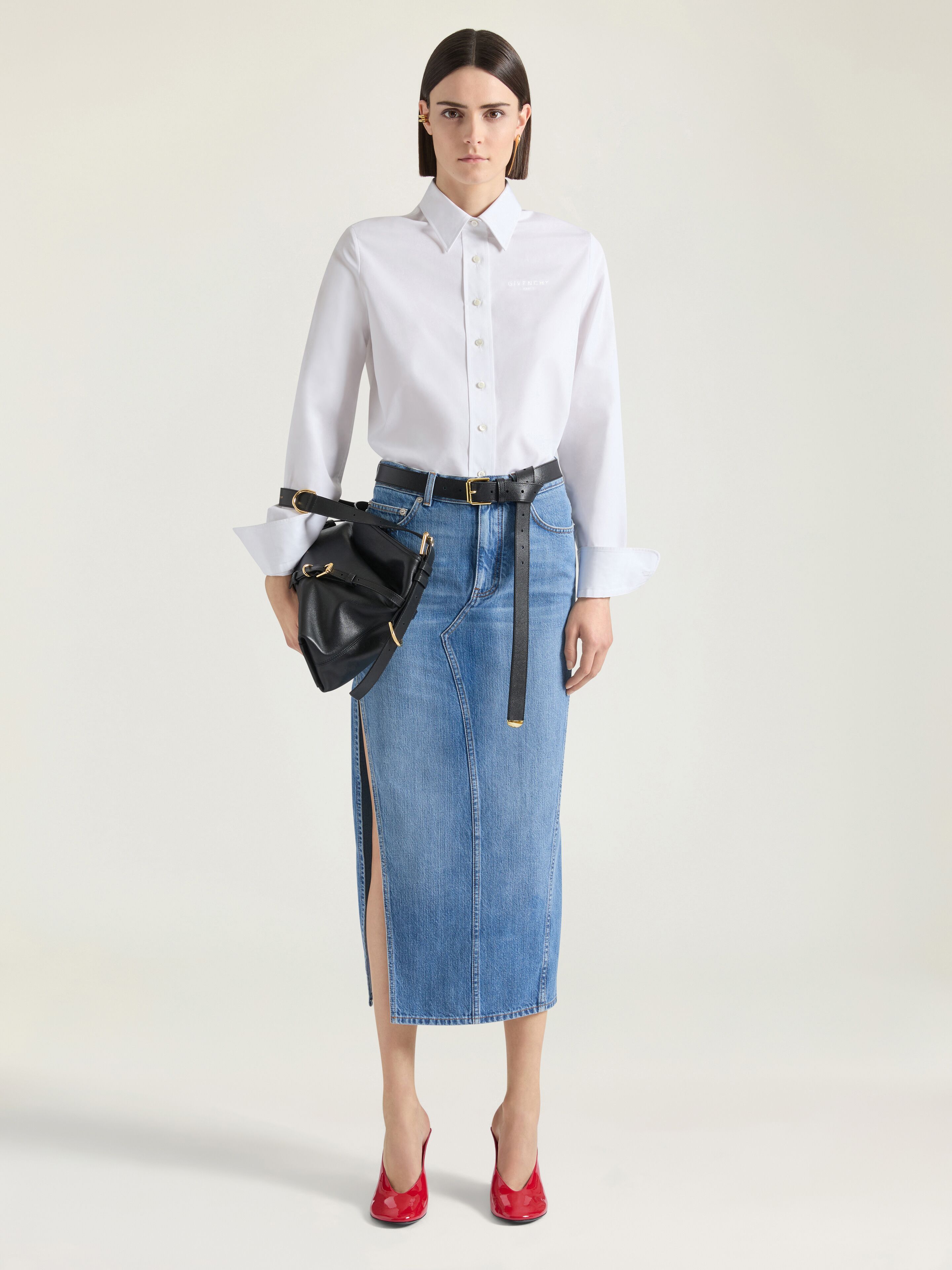 ウォッシュドデニム ミディ丈スカート